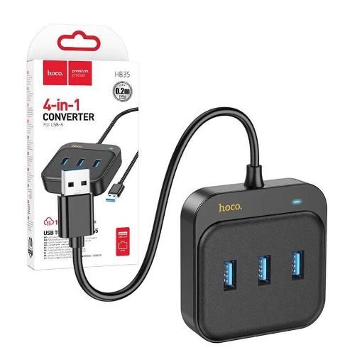 Slika USB HUB HOCO HB35 EASY LINK 4U1 (USB-UB 3.0*3+RJ45) crni